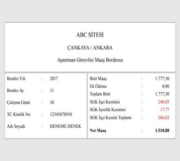 Apartman Görevlisi Kapıcı Maaş bordrosu